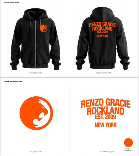 BLACK ZIP-UP HOODIE ORANGE LOGO